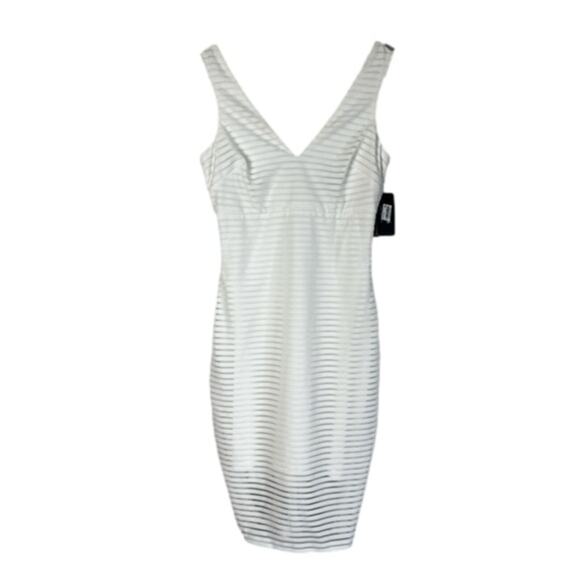 New‎ GUESS Shadow Striped Sheath Sleeveless Cocktail Dress White Size 4 - Picture 1 of 9